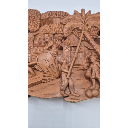 255 - Carved Wooden Wall Art PlaqueHeight 37cmWidth 62cm