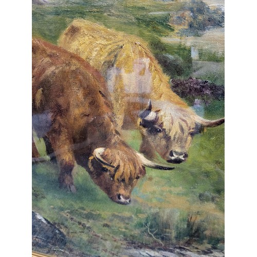 60 - Charles William Middleton (1878-1952)Depicting Cattle in a Highland Scene Measures 64cm Tall by 49cm... 