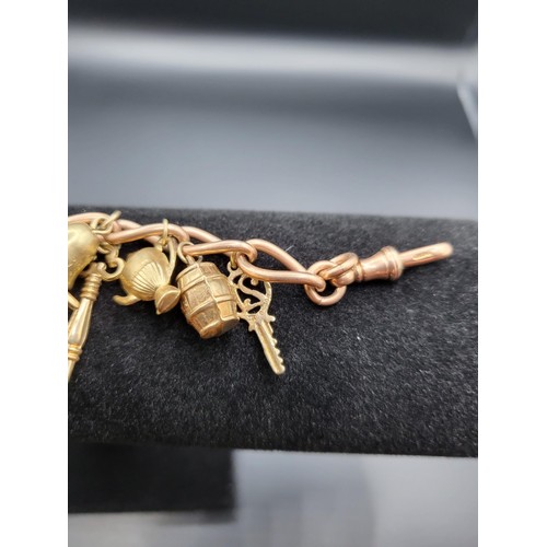 47 - 9ct Rose Gold Charm Bracelet with Sixteen Charms All Fully Hallmarked Measures 19cm Unclassped ( Wei... 