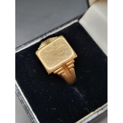 49 - 9ct Gold Gents Signet Ring Initials Inscribed Ring Size S (Weighs 5g)