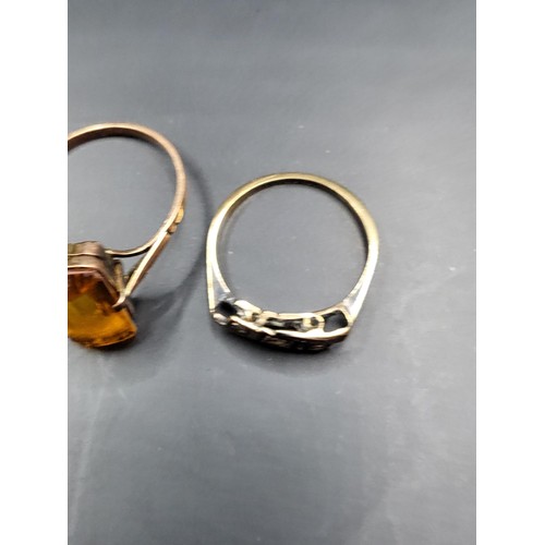 51 - Three 9ct Gold Rings Includes Cameo, Diamond with Damage to Diamonds, Citrine All Various Sizes ( Co... 