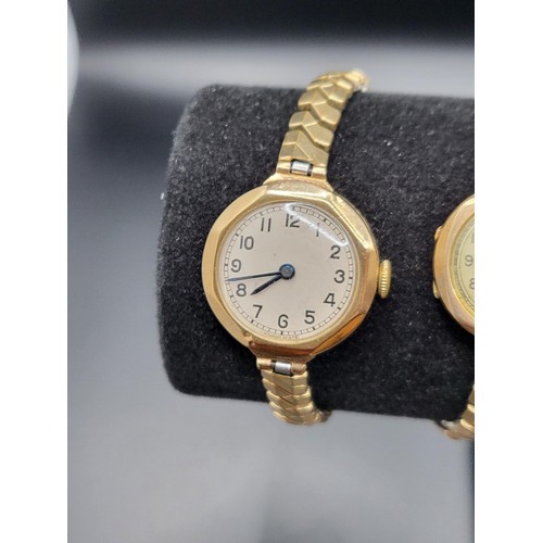 52 - Three 9ct Gold Cased Vintage Ladies Watches All Fully Hallmarked Cases all Gold Plated Straps