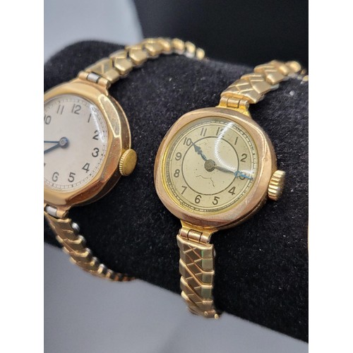 52 - Three 9ct Gold Cased Vintage Ladies Watches All Fully Hallmarked Cases all Gold Plated Straps