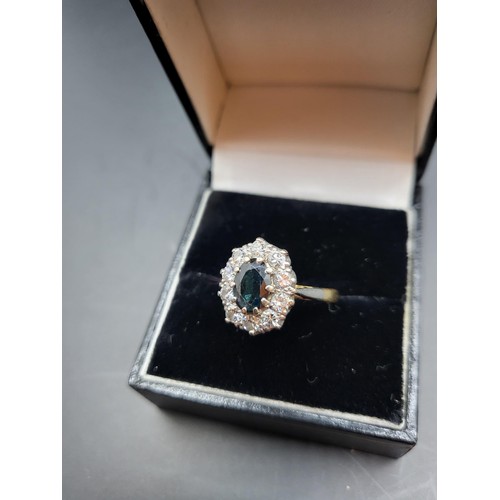 54 - 18ct Gold Sapphire & Diamond Ring Size P ( Weighs 3.6g) very Good Condition Does Have Inscriptio... 