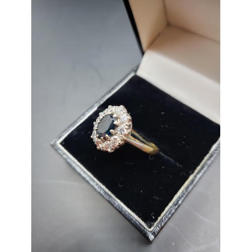 54 - 18ct Gold Sapphire & Diamond Ring Size P ( Weighs 3.6g) very Good Condition Does Have Inscriptio... 