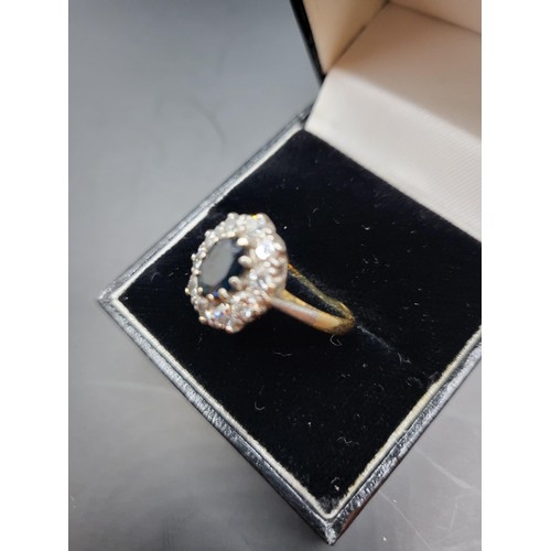 54 - 18ct Gold Sapphire & Diamond Ring Size P ( Weighs 3.6g) very Good Condition Does Have Inscriptio... 