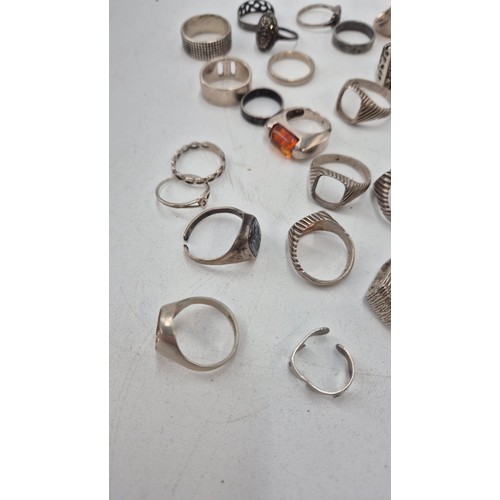 264 - Collection of Sterling Silver Rings Weigh 128g