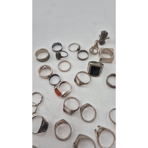 264 - Collection of Sterling Silver Rings Weigh 128g