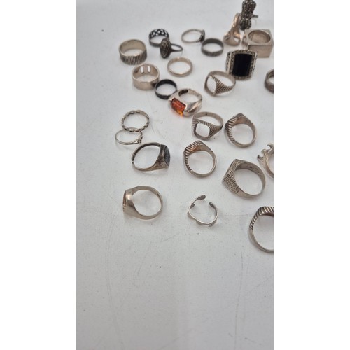 264 - Collection of Sterling Silver Rings Weigh 128g