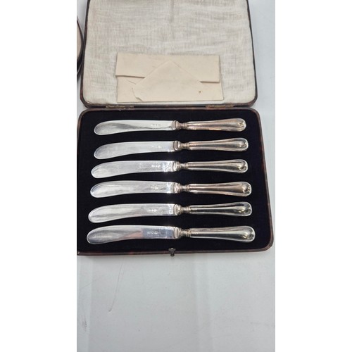 278 - Collection of EPNS Bowl, Silver Handled Knives & Napkin Ring & Pewter Bottle