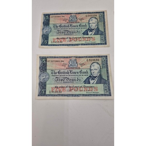 288 - British Linen 1960's Two £5.00 Notes & Two £1.00 Notes