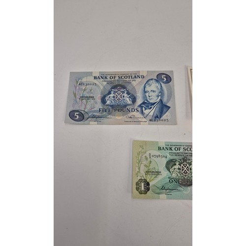 289 - Bank of Scotland 1974 £5.00 NoteBank of Scotland 1950 £1.00 NoteBank of Scotland 1979 £1.00 Note... 