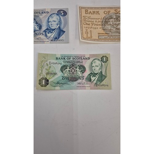 289 - Bank of Scotland 1974 £5.00 NoteBank of Scotland 1950 £1.00 NoteBank of Scotland 1979 £1.00 Note... 