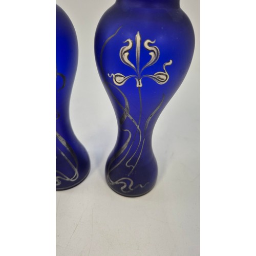 293 - Two Art Deco Blue Glass Vases Height 20cm