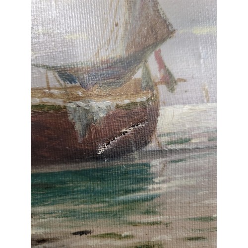 82 - Original Oil Painting Depicting Fisherman's Wife's Waiting For The Boats Signed W Richards Does Have... 