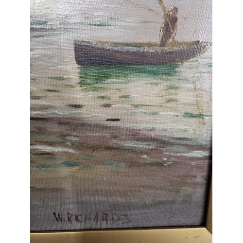 82 - Original Oil Painting Depicting Fisherman's Wife's Waiting For The Boats Signed W Richards Does Have... 