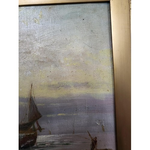 82 - Original Oil Painting Depicting Fisherman's Wife's Waiting For The Boats Signed W Richards Does Have... 