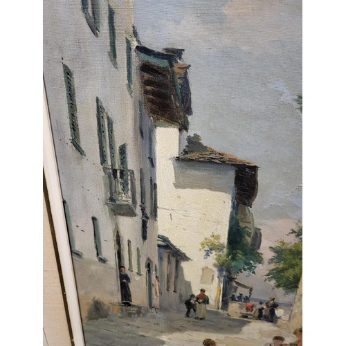 83 - Original Oil Painting Depicting a Village Scene with Children in the Street Signed Lower Right Measu... 