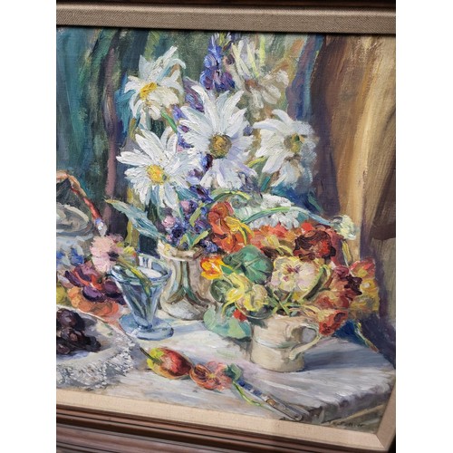 94 - Mary E. Pollitt (British, exh.1927-40) Still Life Painting Signed Lower Right Measures 78cm Long by ... 