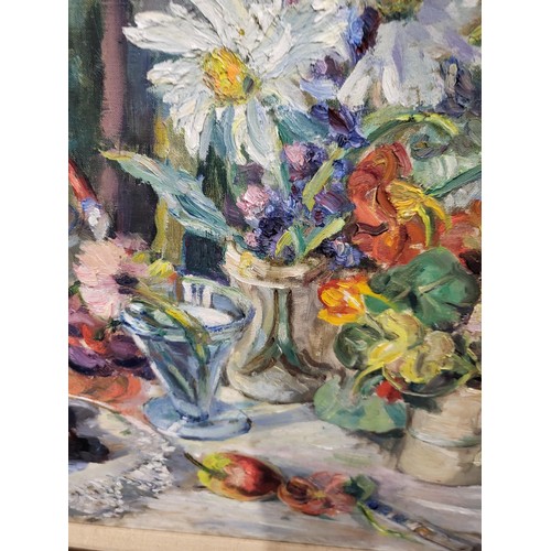 94 - Mary E. Pollitt (British, exh.1927-40) Still Life Painting Signed Lower Right Measures 78cm Long by ... 