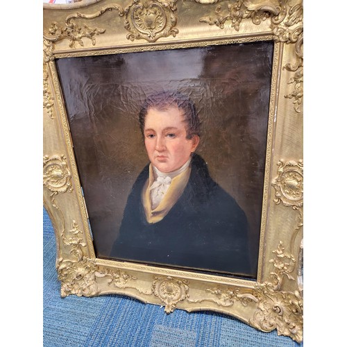 95 - Large Georgian Original Portrait Painting in Heavy Gilt Ornate Frame which Does Have Damage But Stil... 