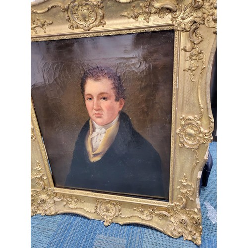 95 - Large Georgian Original Portrait Painting in Heavy Gilt Ornate Frame which Does Have Damage But Stil... 