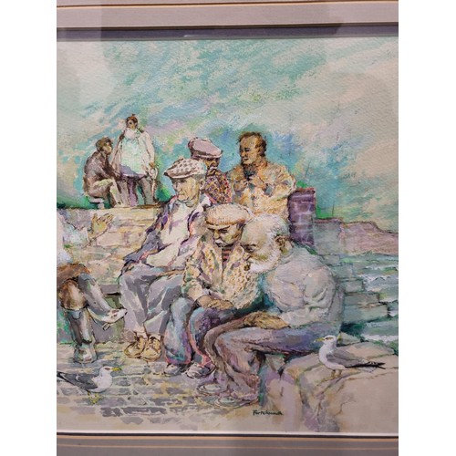 86 - Original Watercolor Depicting Old Fisherman at Anstruther Harbor Signed portckmouth Very Well Execut... 