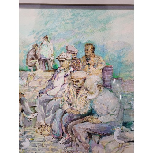 86 - Original Watercolor Depicting Old Fisherman at Anstruther Harbor Signed portckmouth Very Well Execut... 