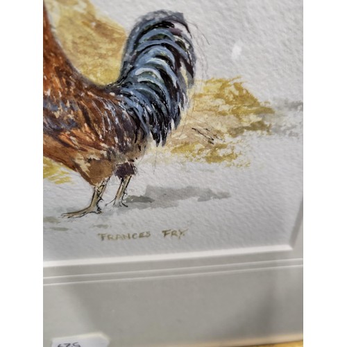 87 - Frances Fry Watercolor Depicting a Horse & Its Foal with Some Chickens in The Yard Signed Lower ... 