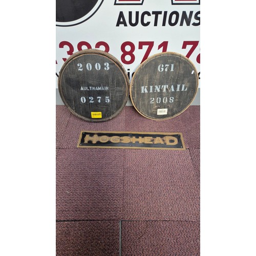 298 - Two Full Size Barrel Lids & Hogshead Metal Sign