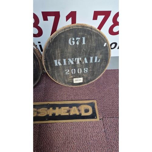 298 - Two Full Size Barrel Lids & Hogshead Metal Sign