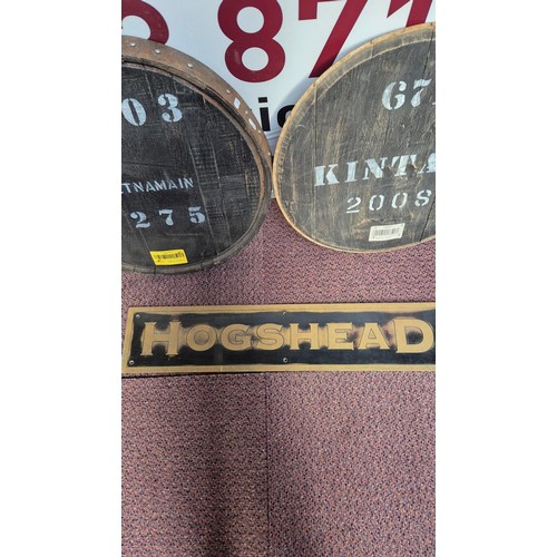 298 - Two Full Size Barrel Lids & Hogshead Metal Sign