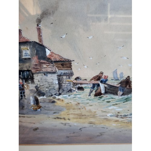 89 - Fletcher Watson Original Watercolor Painting Depicting Fisherman Pushing Out The Boat Signed Lower R... 