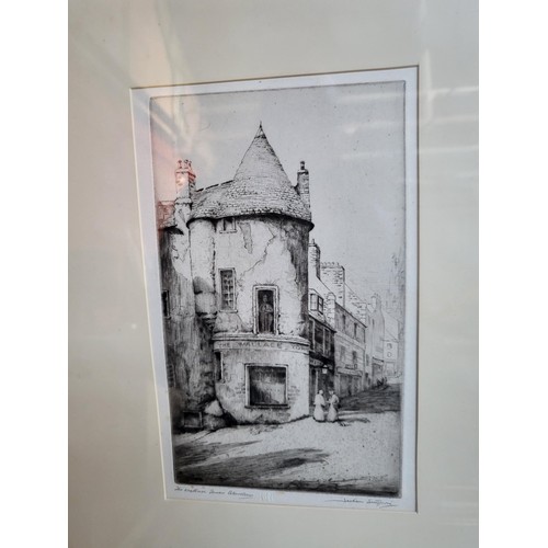 90 - Jackson Simpson Etching Depicting the Wallace Tower in Aberdeen Measures 44cm Tall 29cm Wide