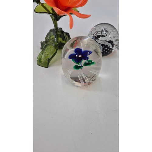 331 - Two Paperweights (one Caithness) Glass, Cut Glass Decanter & Mid Century Plastic Flower Arrangem... 