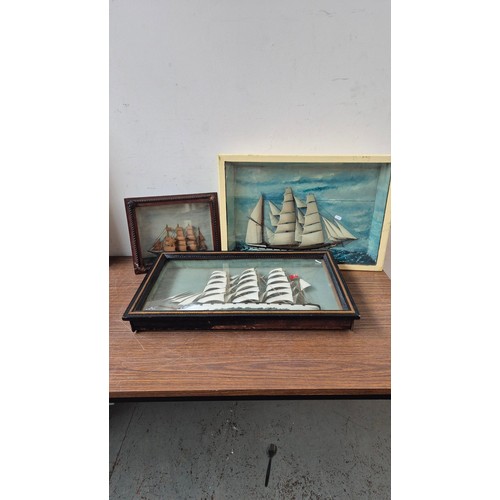 341 - Three Ship Dioramas69cm x 42cm66cm x 46cm 36cm x 31cm