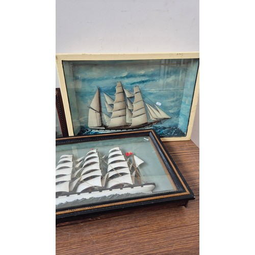 341 - Three Ship Dioramas69cm x 42cm66cm x 46cm 36cm x 31cm