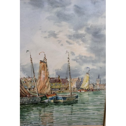 88 - John Hamilton Glass Original Watercolor Depicting Boats Signed Lower Left Measures 64cm Tall by 51cm... 