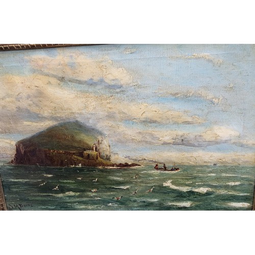 92 - Original Oil Painting by J.M.Dodds Depicting the Bass Rock North Berwick Scene Measures 56cm Long by... 