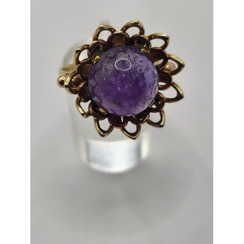 1 - 15ct Gold & Amethyst Ring Size K Weighs 4.9g Stone Measures 1.5cm in Diameter