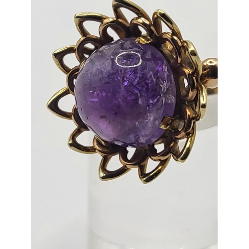 1 - 15ct Gold & Amethyst Ring Size K Weighs 4.9g Stone Measures 1.5cm in Diameter