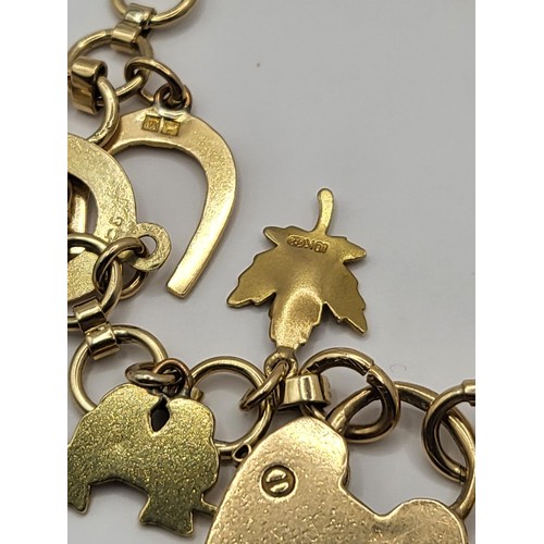 3 - 9ct Gold Charm Bracelet Weighs 28.4g Measures 16cm Long When Unclasped Fully Hallmarked