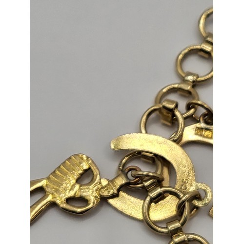 3 - 9ct Gold Charm Bracelet Weighs 28.4g Measures 16cm Long When Unclasped Fully Hallmarked