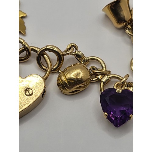 3 - 9ct Gold Charm Bracelet Weighs 28.4g Measures 16cm Long When Unclasped Fully Hallmarked