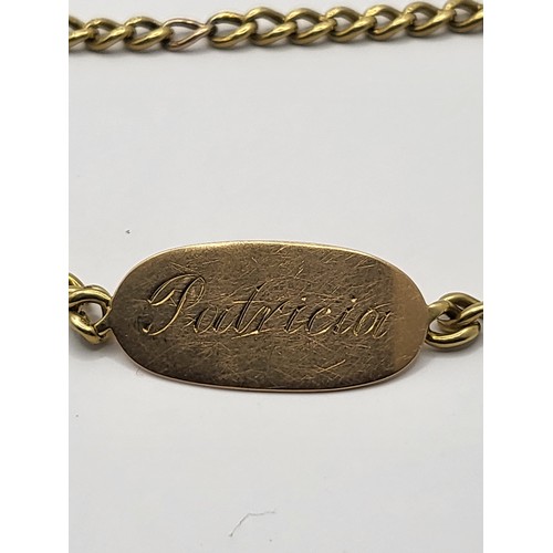 4 - 9ct Gold Identity Bracelet Inscribed with Patricia Measures 18cm Long Unclasped Weighs 11.3g Hallmar... 