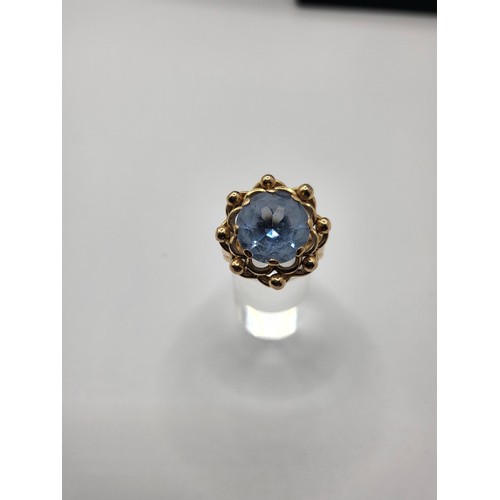 12 - 18ct Gold Aquamarine Ring Unhallmarked but Electronically Tested Ring Size N Weighs 8.3g