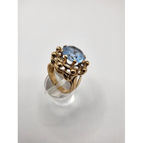 12 - 18ct Gold Aquamarine Ring Unhallmarked but Electronically Tested Ring Size N Weighs 8.3g