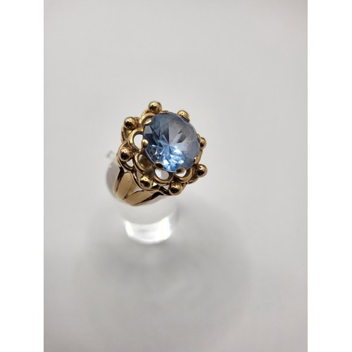 12 - 18ct Gold Aquamarine Ring Unhallmarked but Electronically Tested Ring Size N Weighs 8.3g