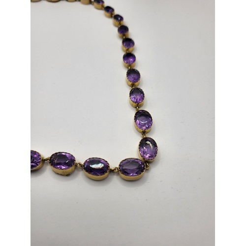 24 - 9ct Gold & Amethyst Necklace Item is Unhallmarked but Electronically Tested Item Measures 38cm U... 