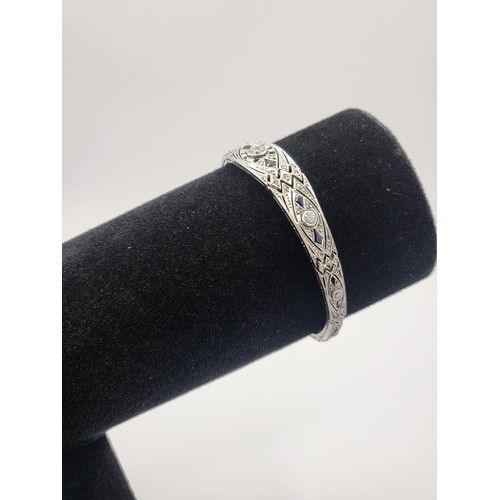 26 - Belle Epoque 18ct Diamond & Sapphire Bracelet Has Small Chip on Main Stone Item Weighs 12.1g Has... 